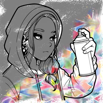 a realistic girl, spray painting