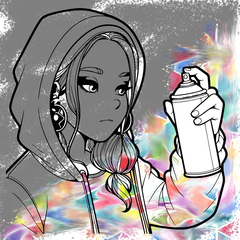a realistic girl, spray painting