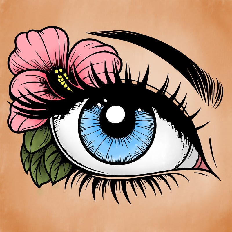 realistic eye with flower