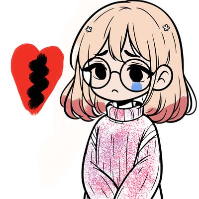 sad girl with glasses in a sweater