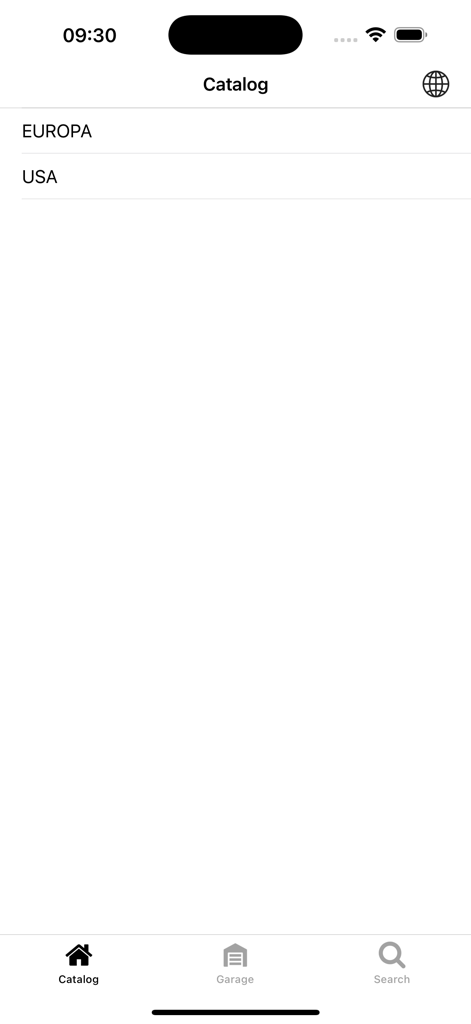 Car parts for Porsche diagrams - Interface of the Porsche parts app showing the catalog menu with region options for Europe and USA