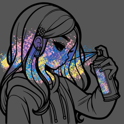 a realistic girl spray painting