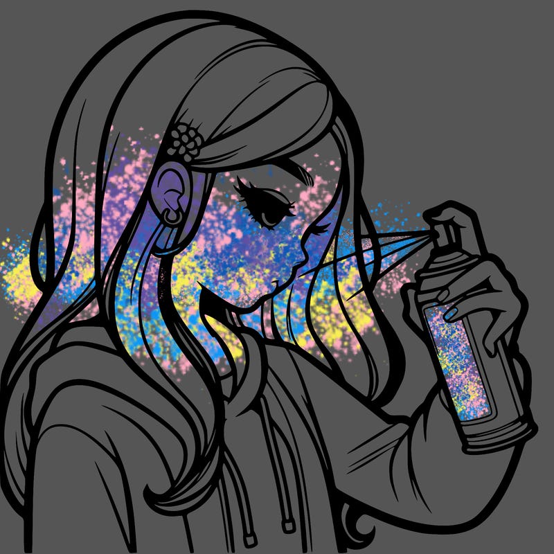 a realistic girl spray painting