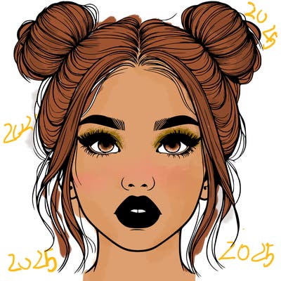 realistic girl with two buns on her hair and lips