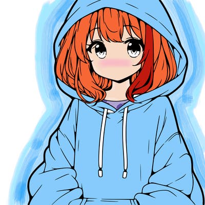 anime girl wearing an oversized hoodie