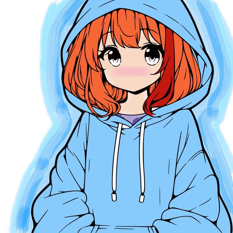 anime girl wearing an oversized hoodie