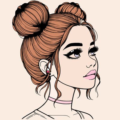 realistic girl with buns on the top of her head