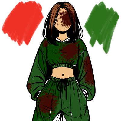 realistic girl faceless with baggy pants and a crop top