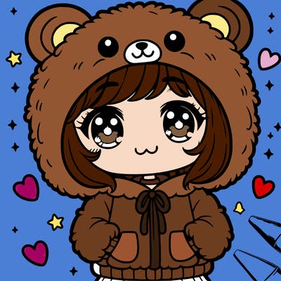 cute girl with a bear hoodie
