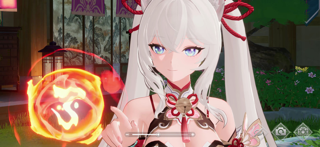 MONGIL: STAR DIVE - An anime girl with white hair and cat ears interacting with a glowing magical fire orb