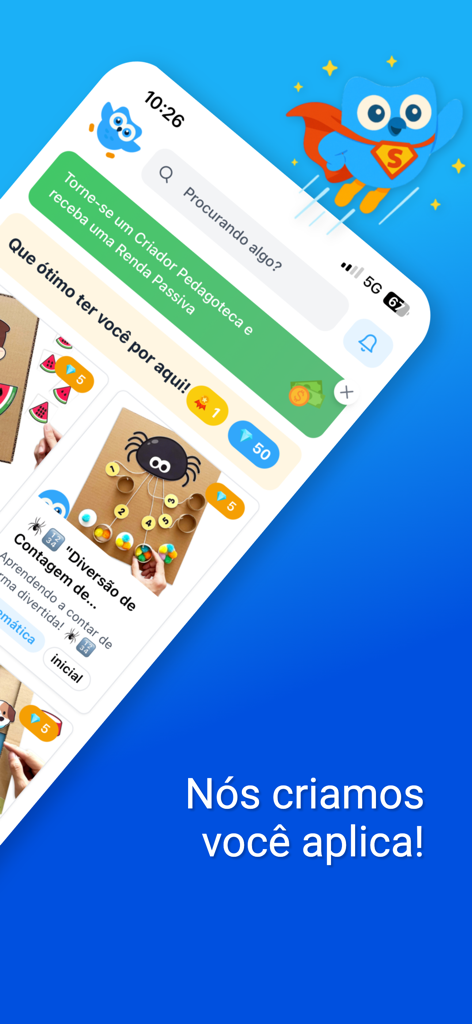 Pedagoteca - Pedagoteca mobile app interface showing educational craft activities and lesson resources for teachers and parents.