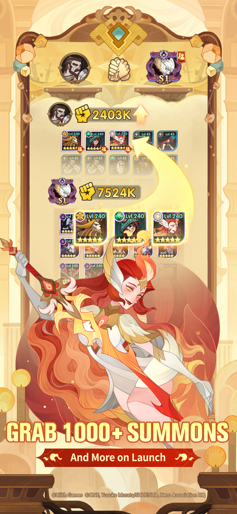 AFK Arena promotional screen showing character sharing between players and a 1000 summons event offer