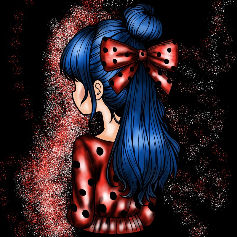 realistic girl  with hip length hair a bun and a big bow on the back of head