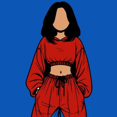 realistic girl faceless with baggy pants and a crop top