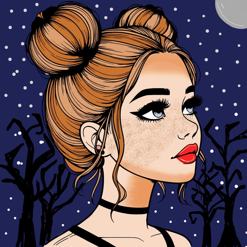 realistic girl with buns on the top of her head