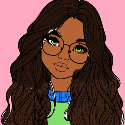 girl with long hair and freckles and glasses realistic