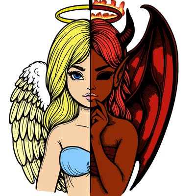 realistic angel half demon