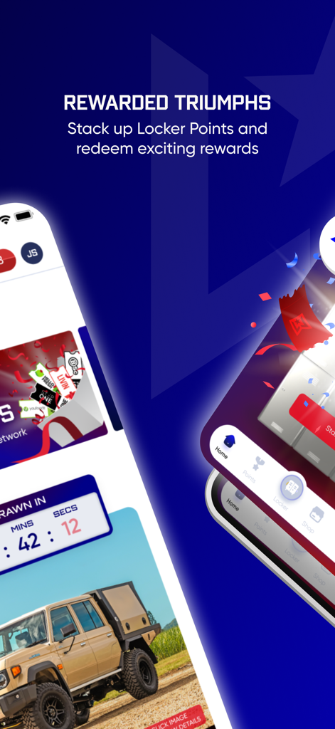 Winners Locker app interface showing loyalty points and prizes.