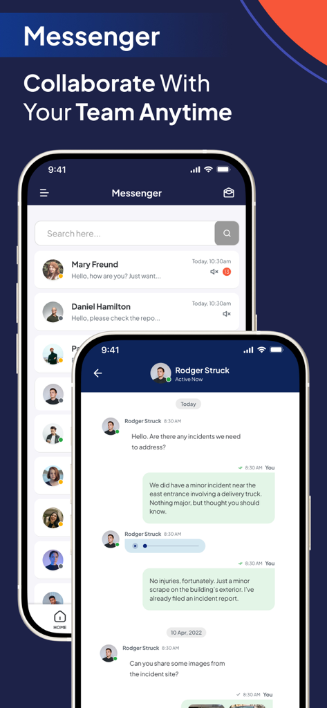 GuardsPro Security Guard App - Messenger interface in GuardsPro app for security team communication