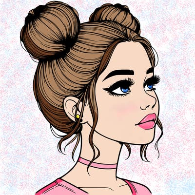realistic girl with buns on the top of her head