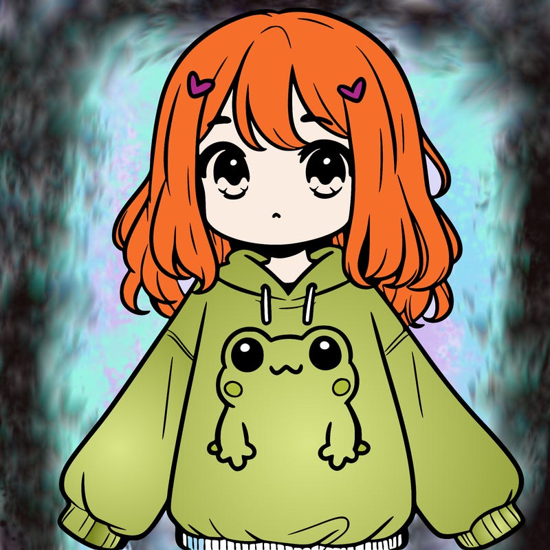 girl wearing frogging sweatshirt