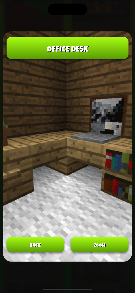 Furniture for Minecraft - Un detallado diseño de escritorio de oficina para Minecraft hecho con bloques de madera y un cuadro de monitor de computadora