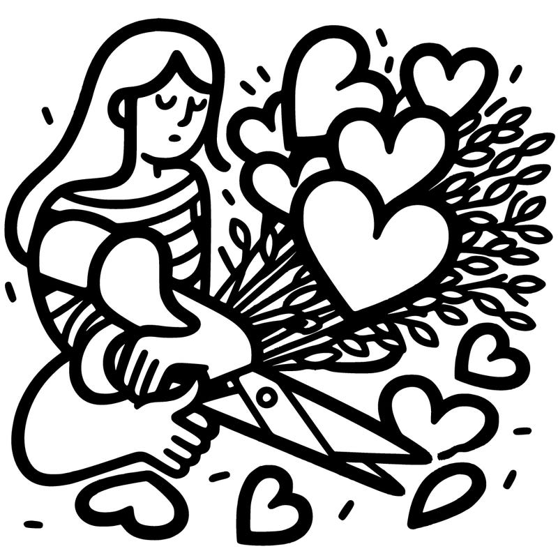 a bunch of cut heart and in the back round a women