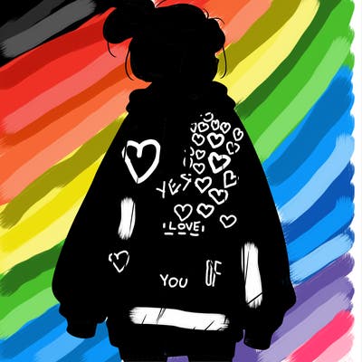 realistic girl with a oversized sweatshirt on and a bun