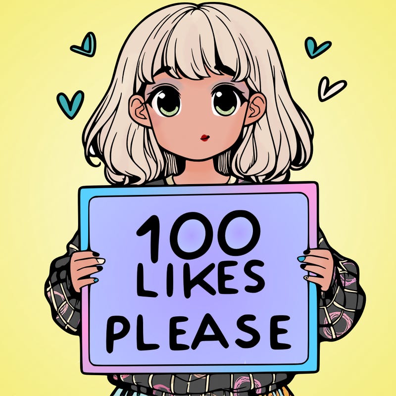 a girl holding a sign saying 100 likes please