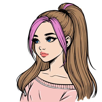 realistic girl with a high ponytail