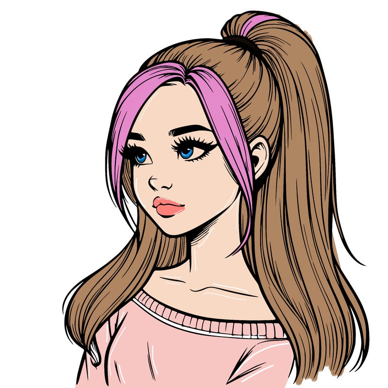 realistic girl with a high ponytail
