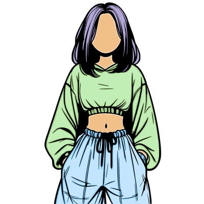 realistic girl faceless with baggy pants and a crop top