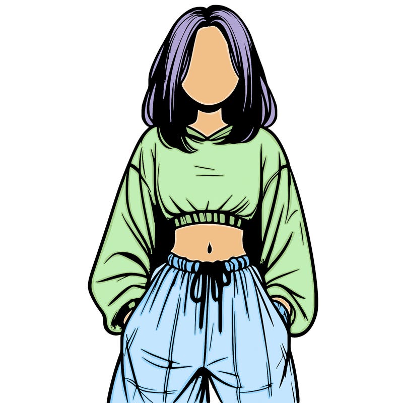 realistic girl faceless with baggy pants and a crop top