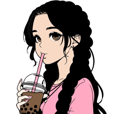 realistic girl with braided hair drinking boba