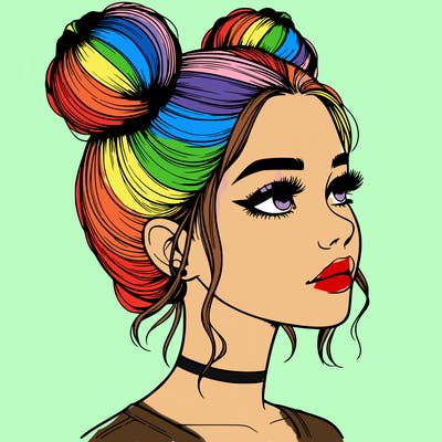 realistic girl with buns on the top of her head