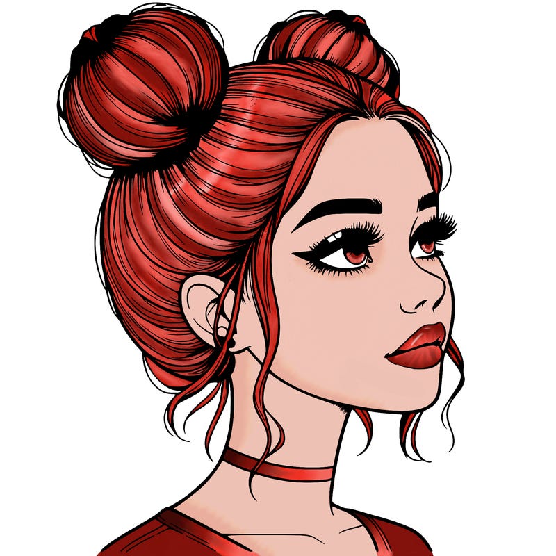 realistic girl with buns on the top of her head