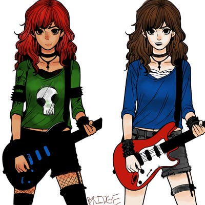realistic teenage rock girl with rock guitar