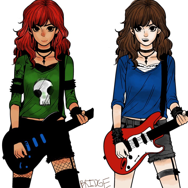 realistic teenage rock girl with rock guitar