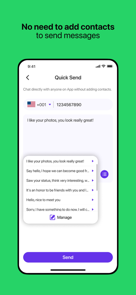 Dual App - Duo Web Scanner - Interfaz de smartphone para enviar mensajes a números de teléfono sin añadirlos como contactos.