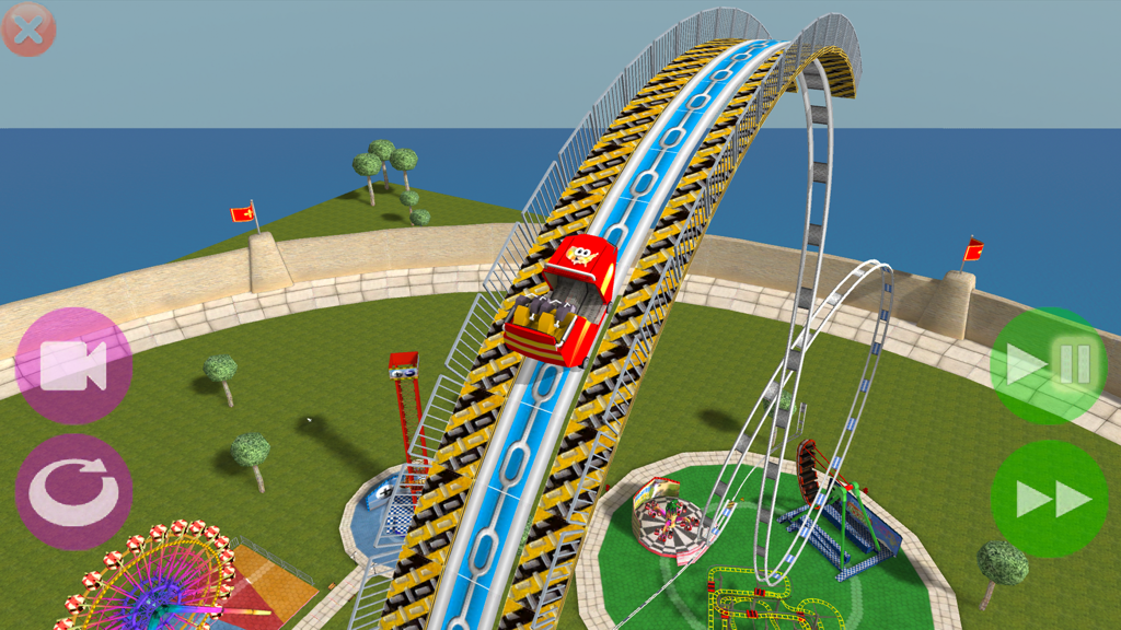 Off the Rails® - Un'auto da montagna russa rossa sale su un tracciato costruito su misura nel gioco di fisica 3D Off the Rails.