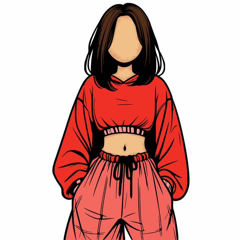 realistic girl faceless with baggy pants and a crop top