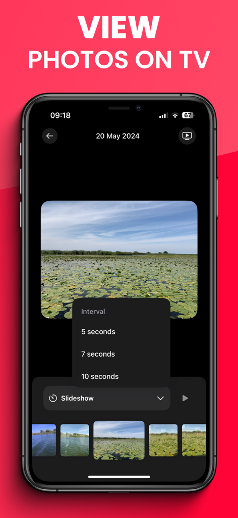 AllCast Screen Mirroring to TV - AllCast app interface displaying a photo slideshow menu for TV casting