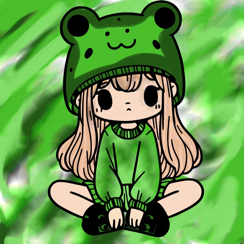 a girl wearing a frog hat and some frog socks