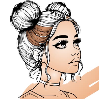 realistic girl with buns on the top of her head
