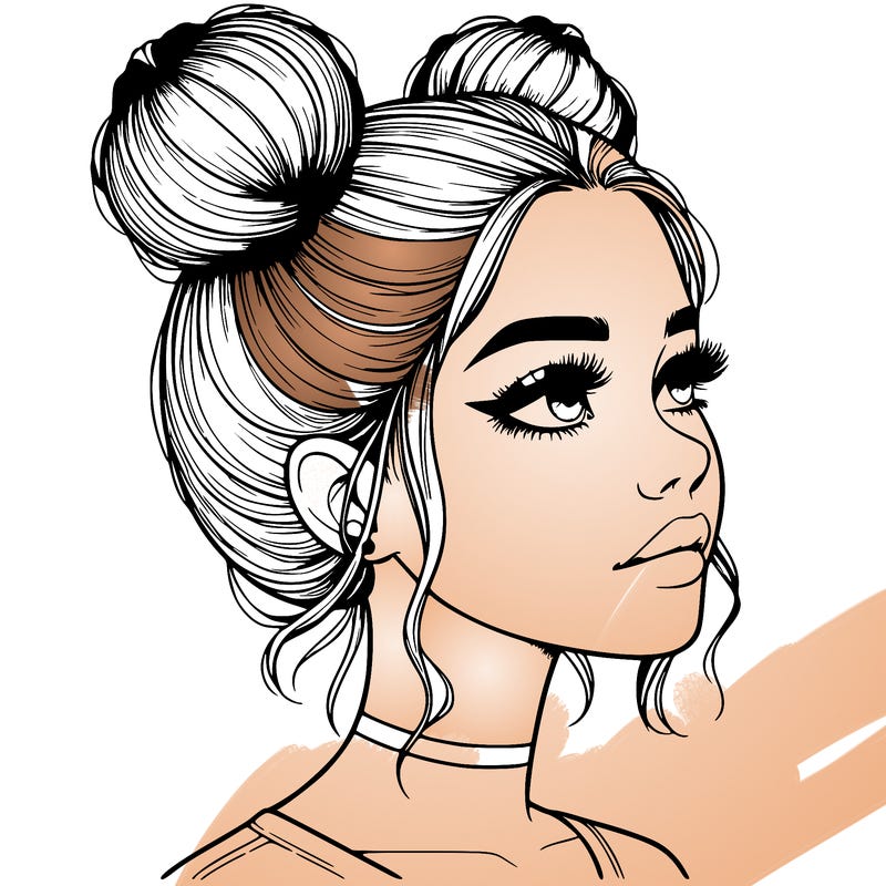realistic girl with buns on the top of her head