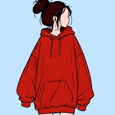 realistic girl with a oversized sweatshirt on and a bun