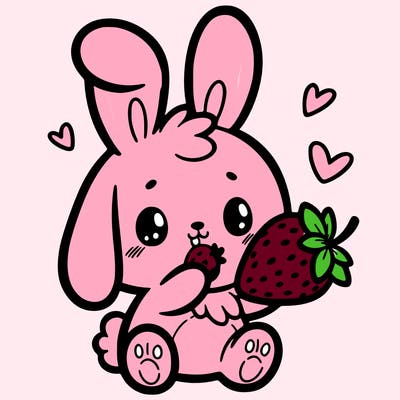 cute bunny eating a strawberry