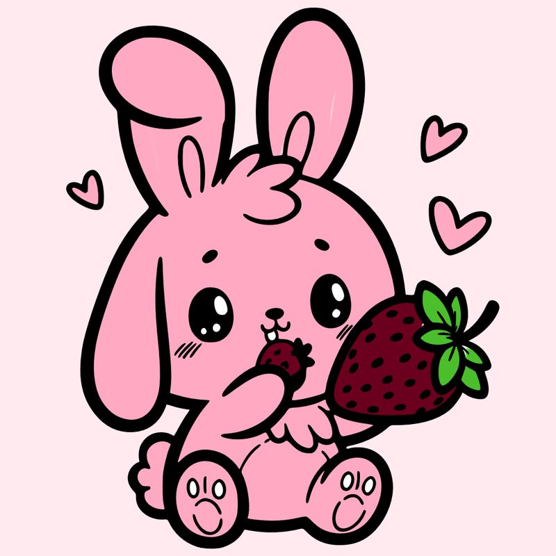 cute bunny eating a strawberry