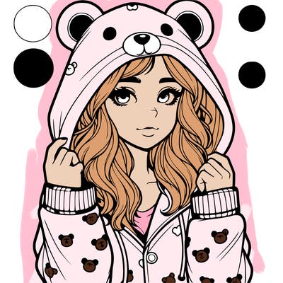 realistic girl in a animal pjs hoodie