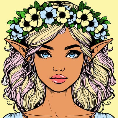 realistic female elf with flower crown